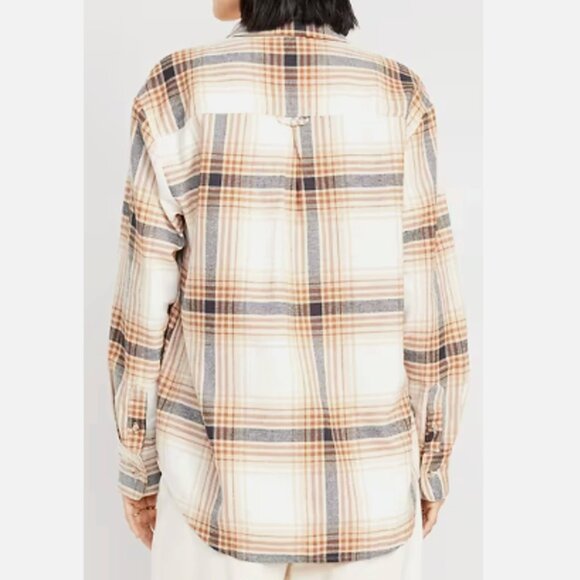 OLD NAVY - Relaxed Fit Boyfriend Shirt Flannel Tan Brown Size Large NWOT - Picture 3 of 6